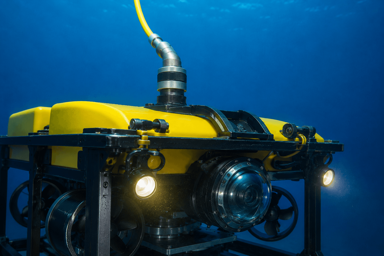 ROV Tether Connection A detailed shot of an ROV tether connected to the vehicle