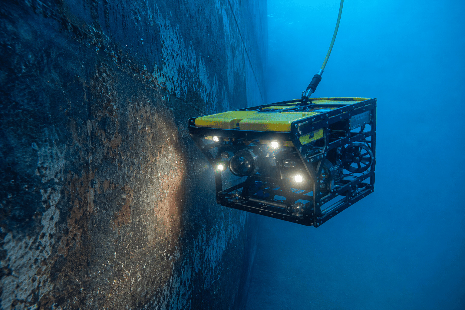 ROV for Ship Hull Inspection An ROV inspecting the hull of a large cargo ship